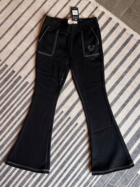 True Religion Black Flared Stitch-Trim Pants for Kids